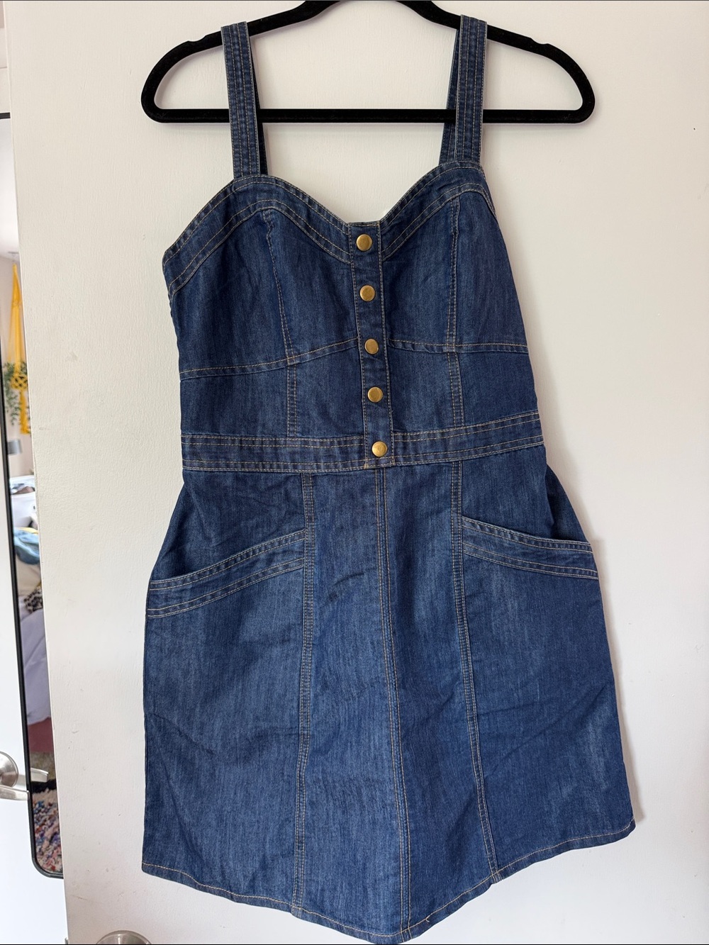 Denim Button-Front Sundress in Deep Blue